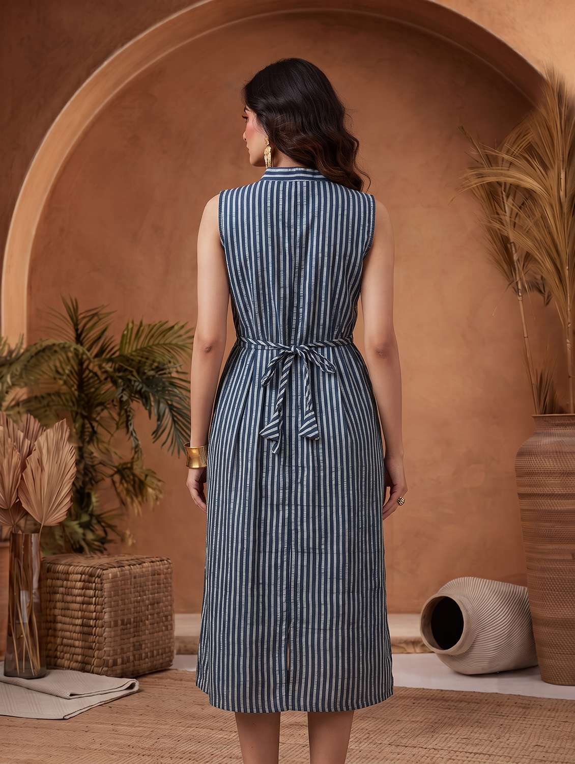 Women Striped Sleeveless A-line Dress - 22658452 -  Standard Image - 4