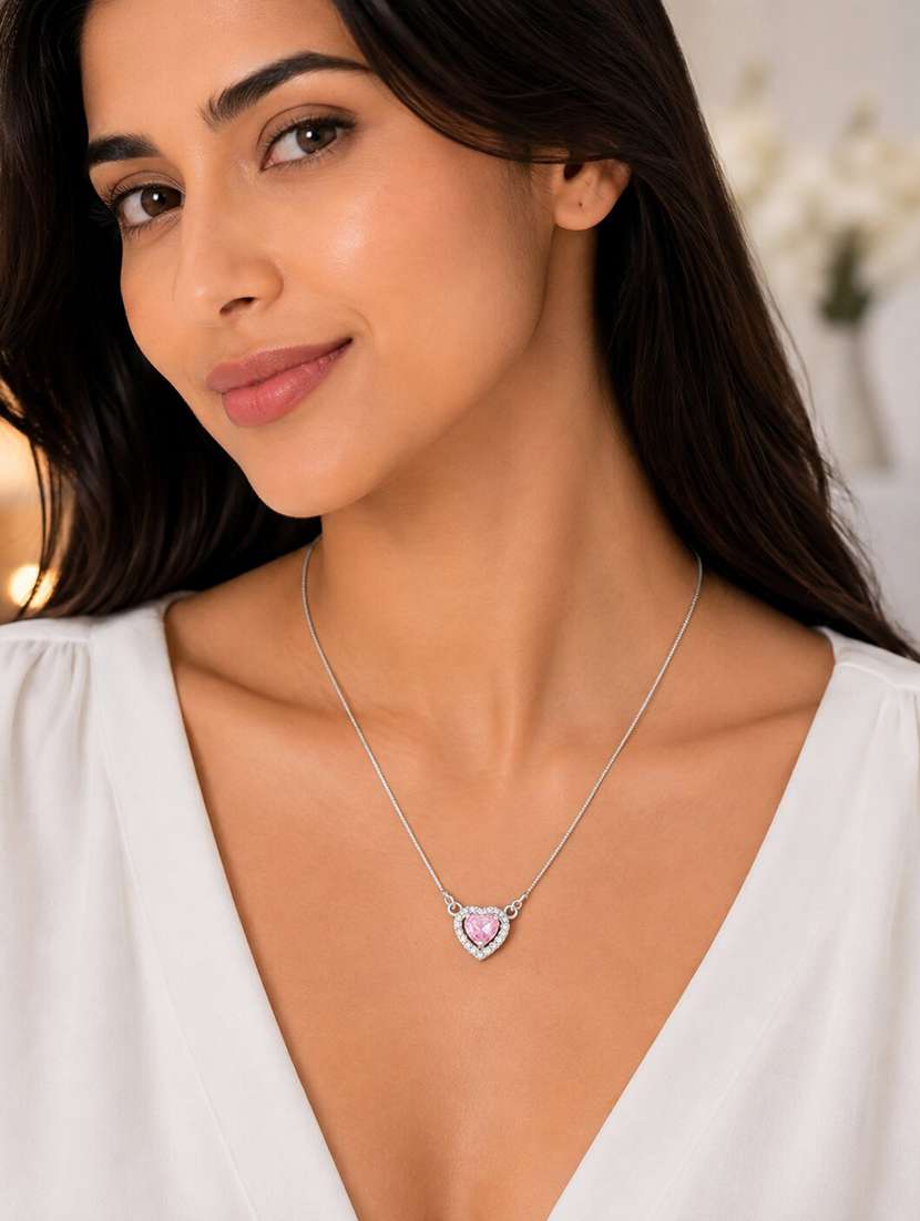 Heart-shaped Crystal Pendant Necklace With Cz Stone Detailing - 22658473 -  Standard Image - 1
