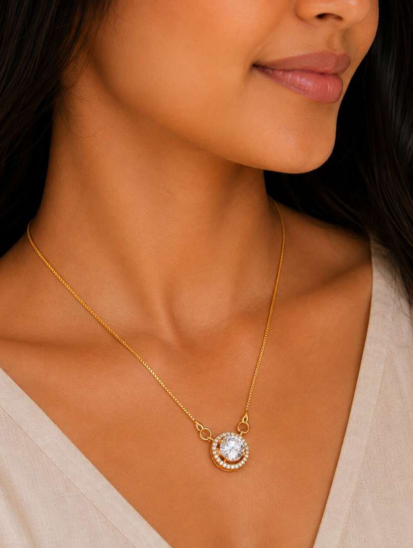 dazzling round solitaire pendant necklace with cz stone halo - 22658480 -  Standard Image - 1