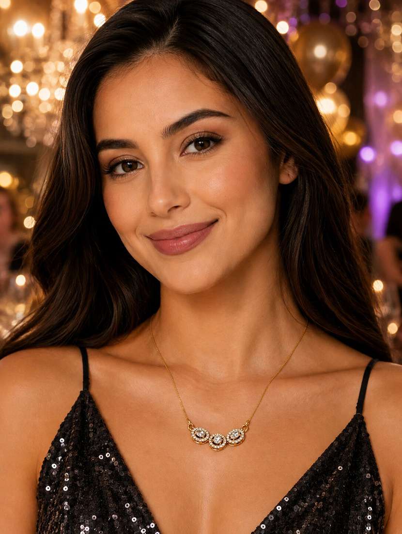triple oval crystal pendant necklace with sparkling cz stonework - 22658483 -  Standard Image - 1