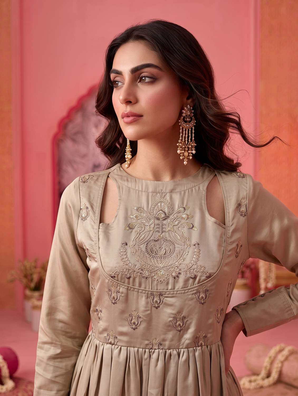 Women Embroidered Long Sleeves Anarkali Dress - 22658511 -  Standard Image - 1