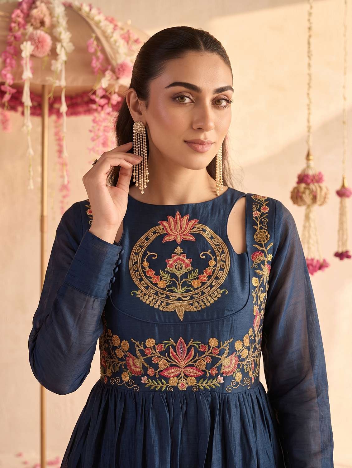 Women Embroidered Long Sleeves Anarkali Dress - 22658512 -  Standard Image - 1