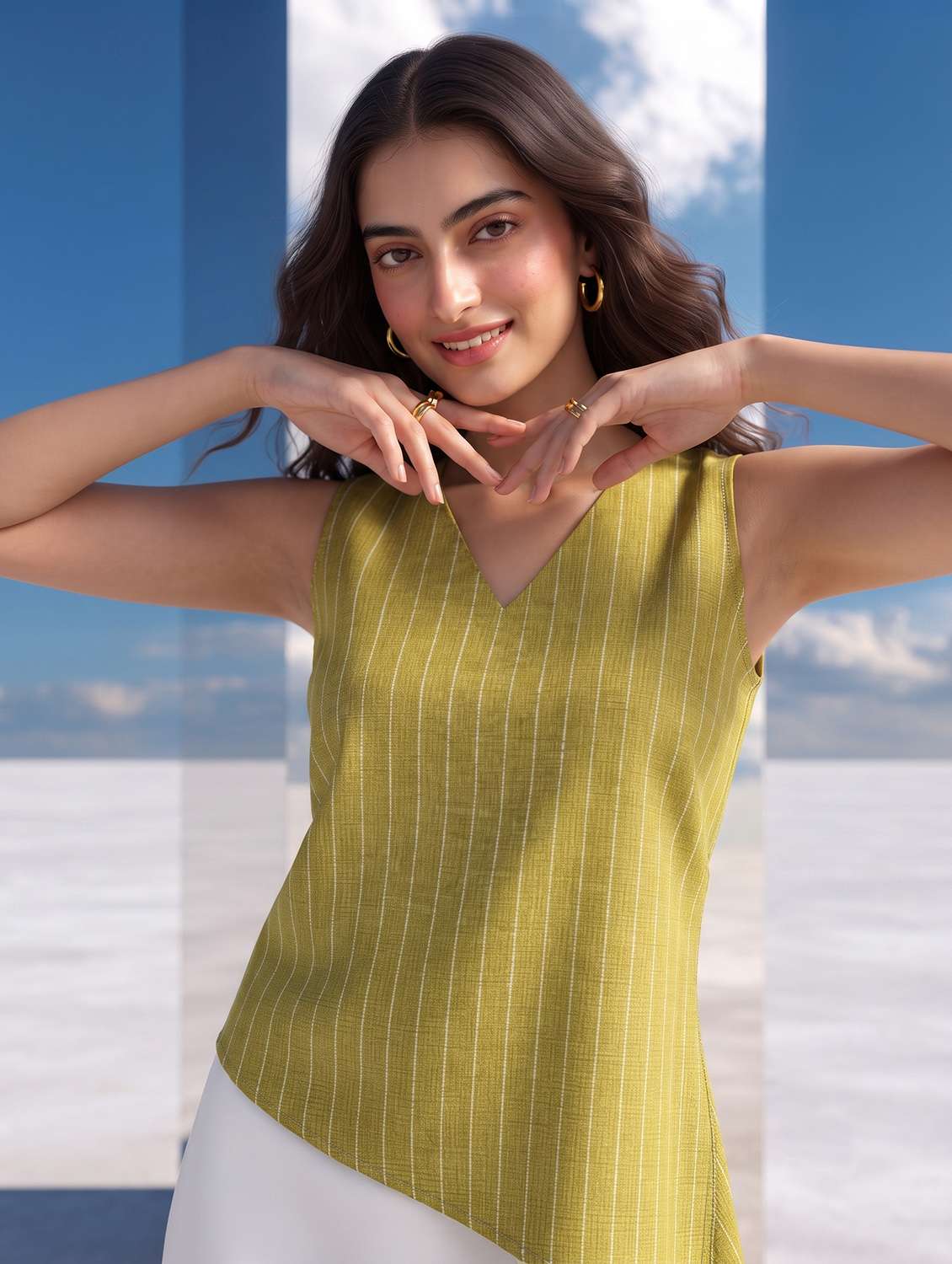 women printed sleeveless asymmetric top