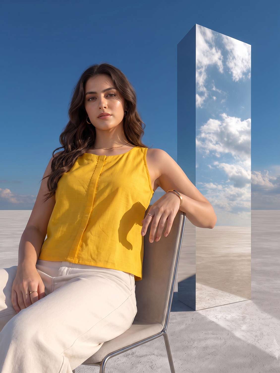 women solid sleeveless regular top