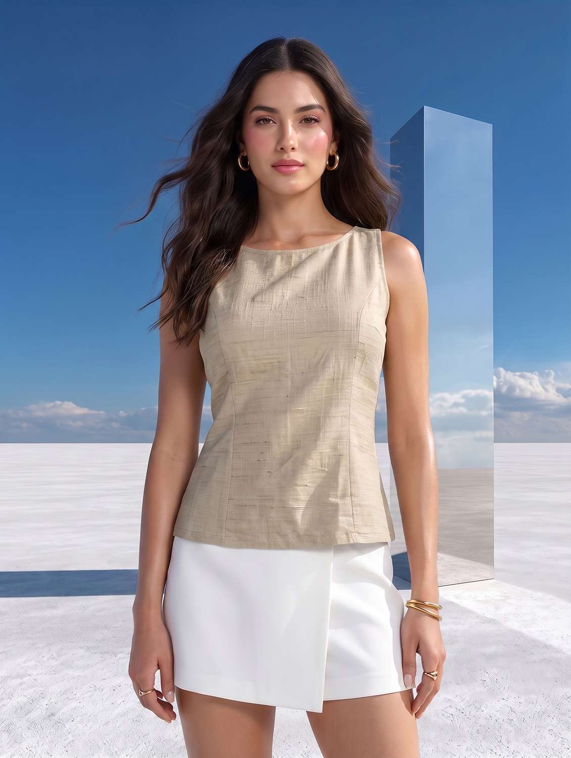 women solid sleeveless regular top