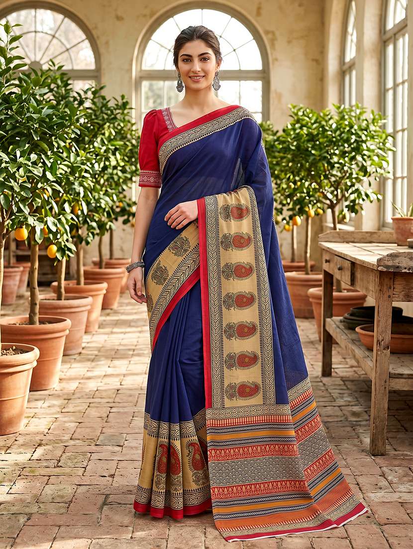 women printed casual wear saree with blouse