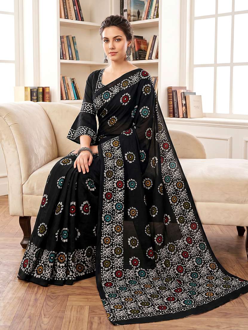 Women Printed Casual Wear Saree With Blouse - 22658694 -  Standard Image - 4