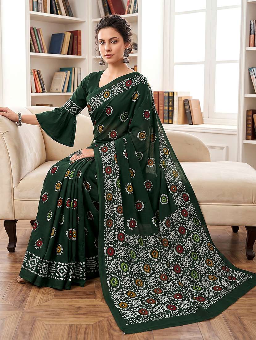 Women Printed Casual Wear Saree With Blouse - 22658695 -  Standard Image - 4