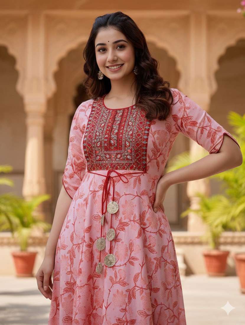 women printed round neck tiered ethnic dress - 22658949 -  Standard Image - 1