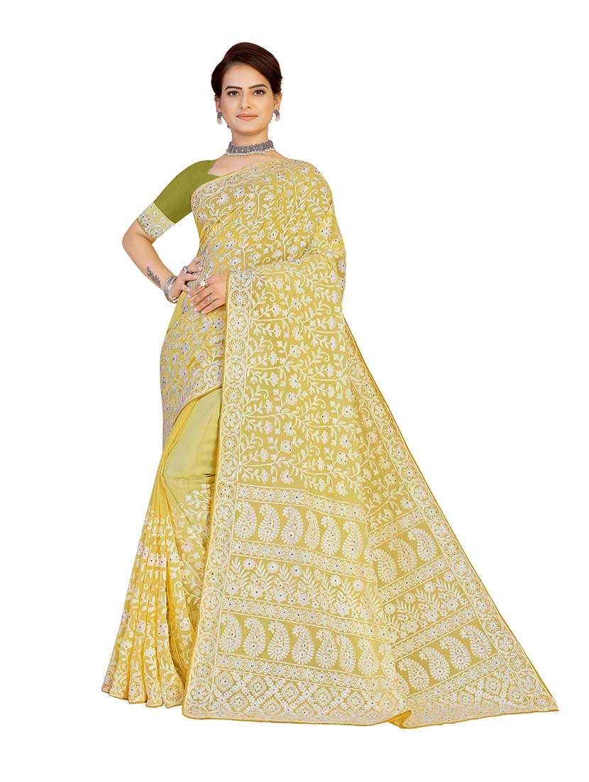 women solid with work embroidered saree with blouse