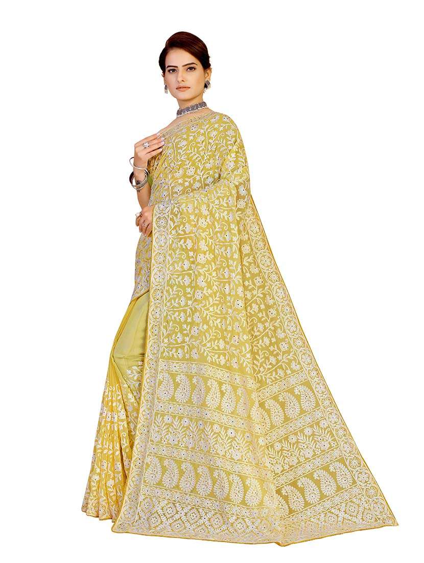 Women Solid With Work Embroidered Saree With Blouse - 22660427 -  Standard Image - 1