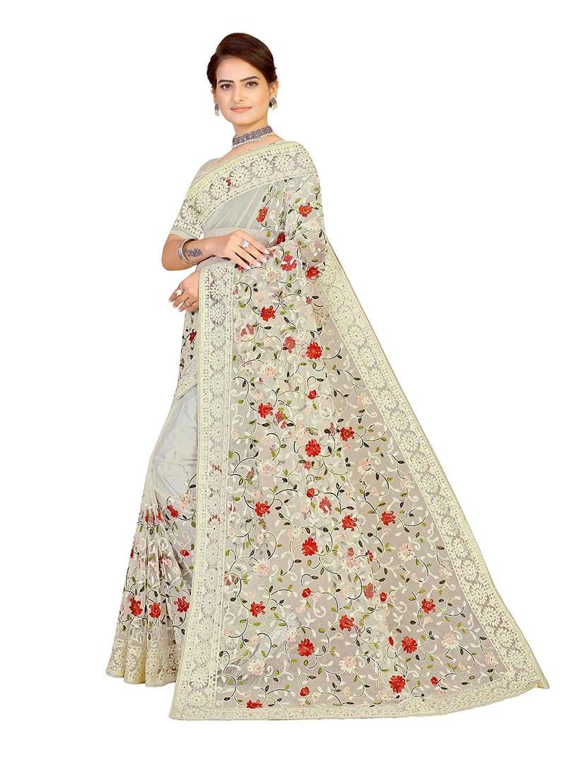 Women Solid With Work Embroidered Saree With Blouse - 22660428 -  Standard Image - 1