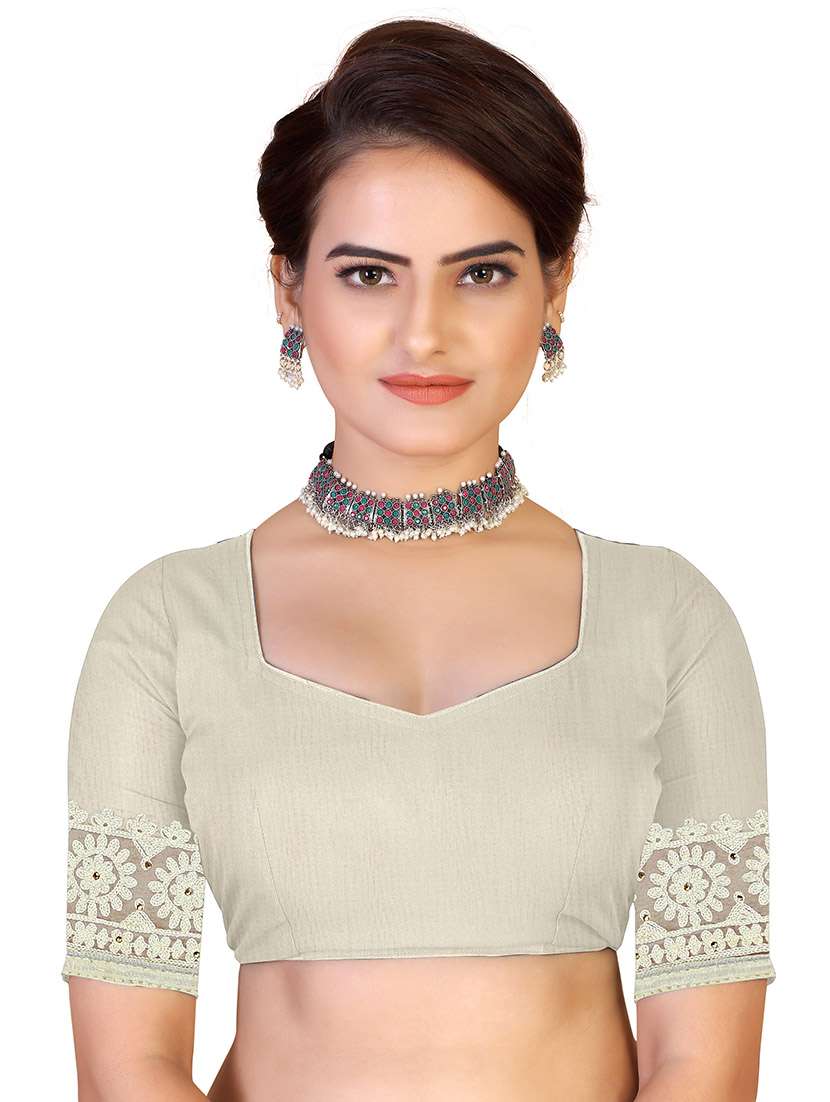 Women Solid With Work Embroidered Saree With Blouse - 22660428 -  Standard Image - 4