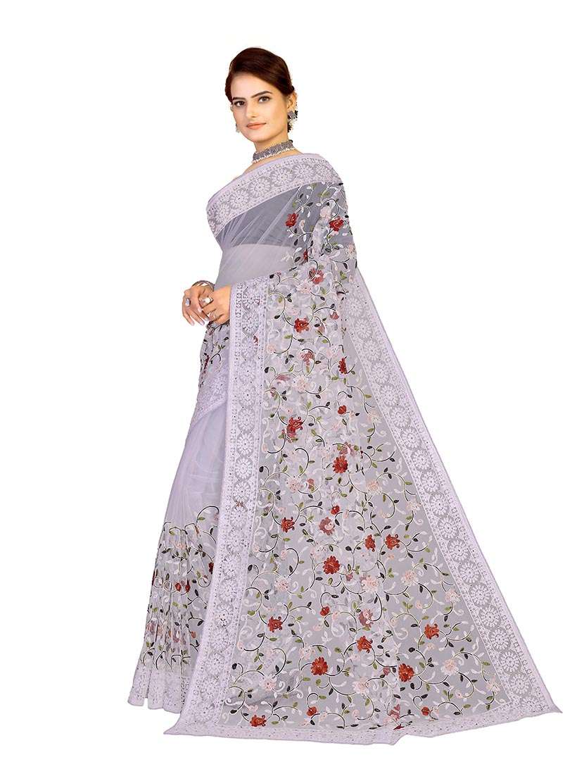 Women Solid With Work Embroidered Saree With Blouse - 22660430 -  Standard Image - 1