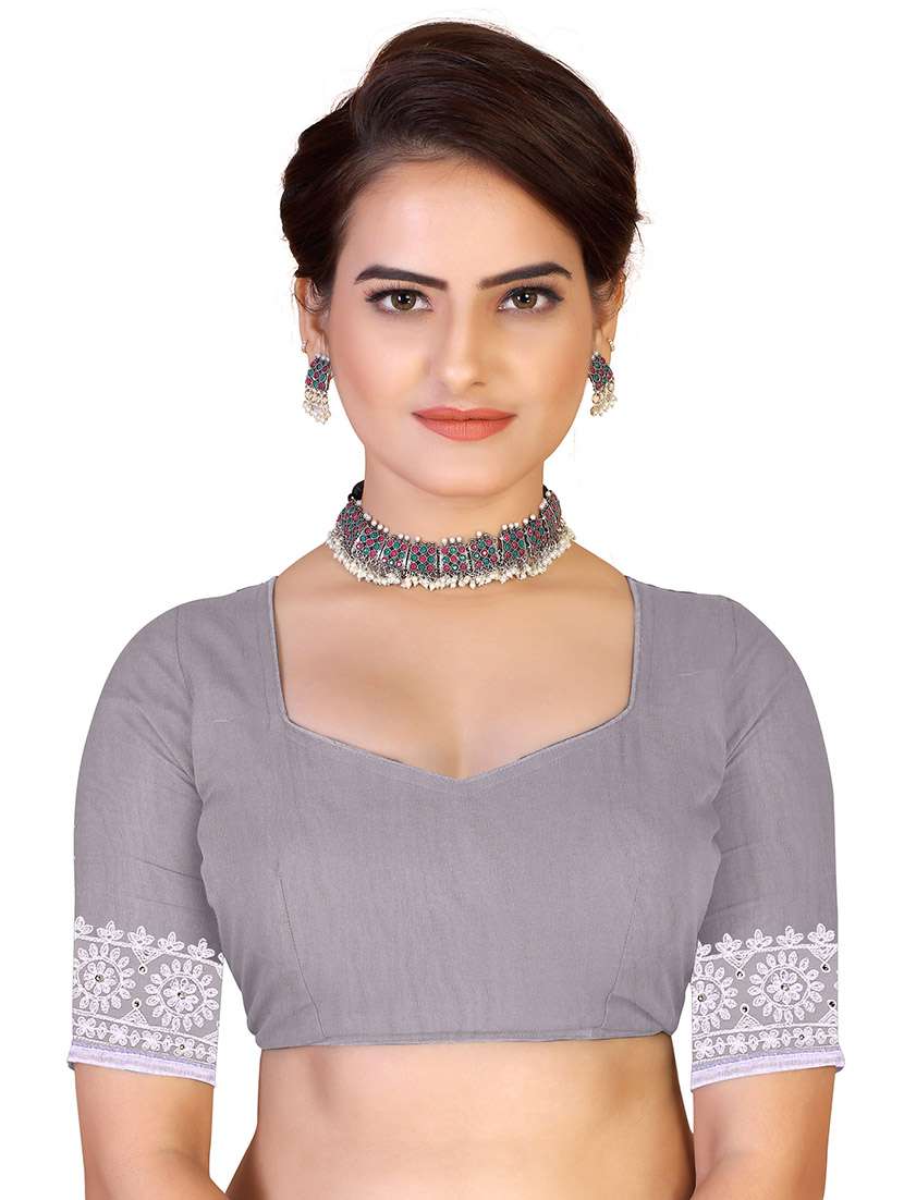 Women Solid With Work Embroidered Saree With Blouse - 22660430 -  Standard Image - 4