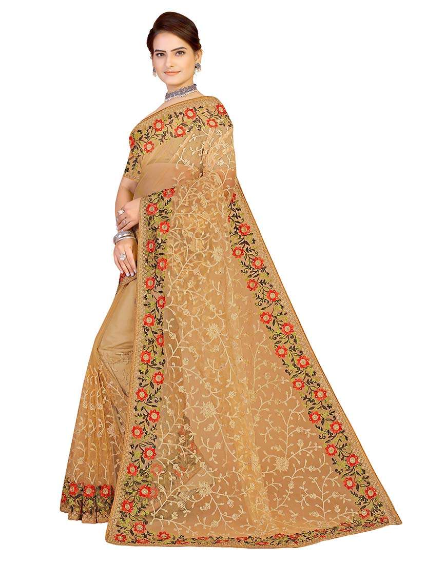 Women Solid With Work Embroidered Saree With Blouse - 22660433 -  Standard Image - 1