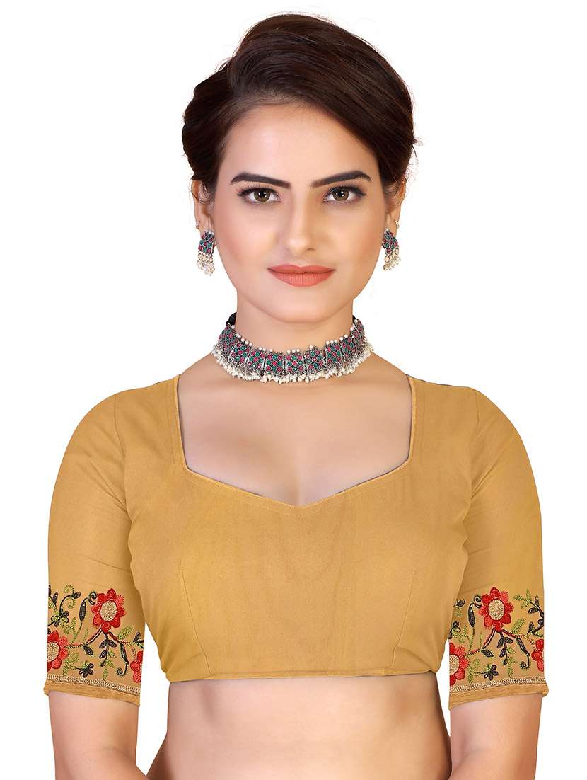 Women Solid With Work Embroidered Saree With Blouse - 22660433 -  Standard Image - 4