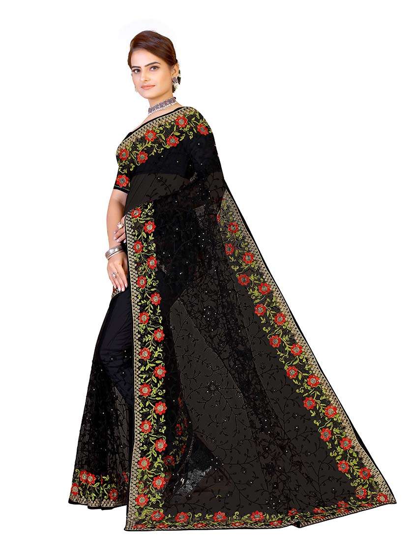 Women Solid With Work Embroidered Saree With Blouse - 22660435 -  Standard Image - 1