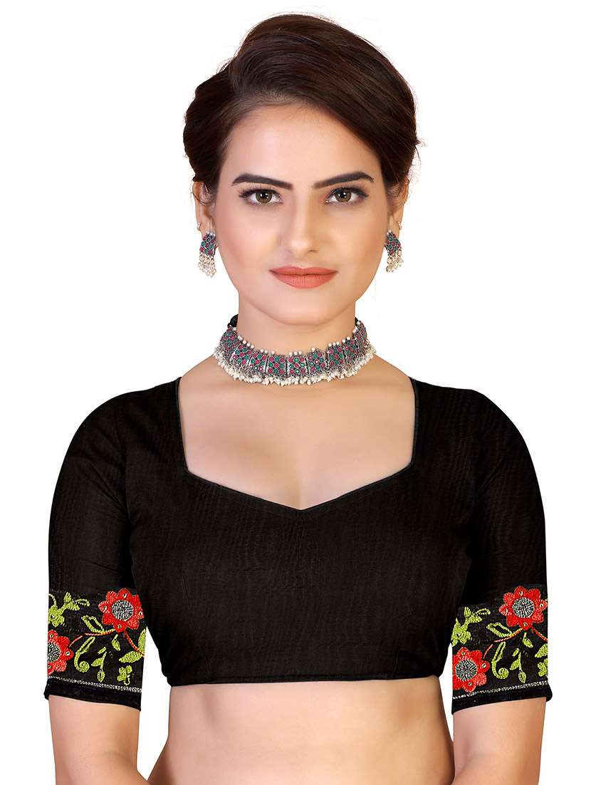 Women Solid With Work Embroidered Saree With Blouse - 22660435 -  Standard Image - 4