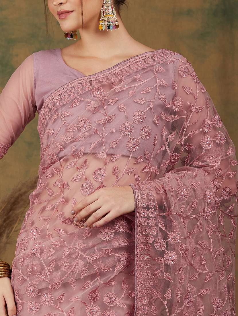 Women Solid With Work Embroidered Saree With Blouse - 22660436 -  Standard Image - 4