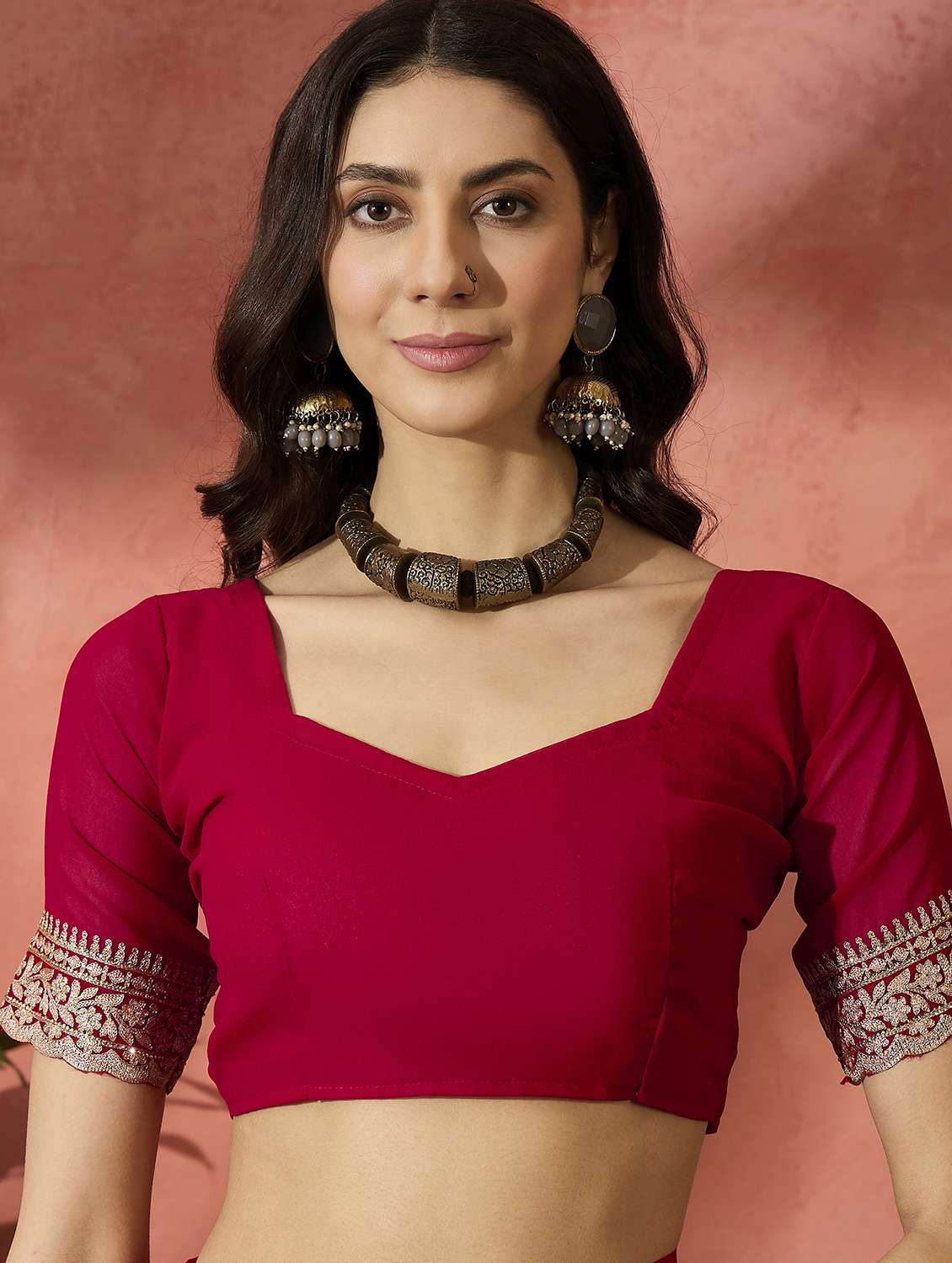 Women Solid With Work Embroidered Saree With Blouse - 22660645 -  Standard Image - 6