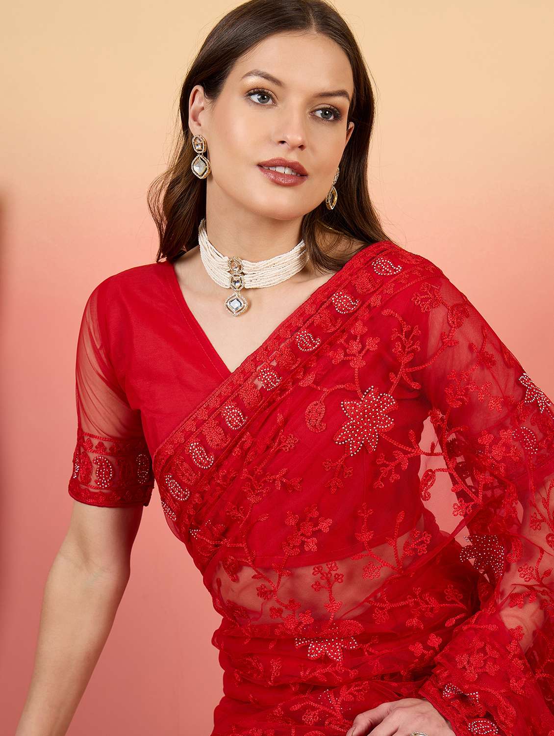 Women Solid With Work Embroidered Saree With Blouse - 22660661 -  Standard Image - 1