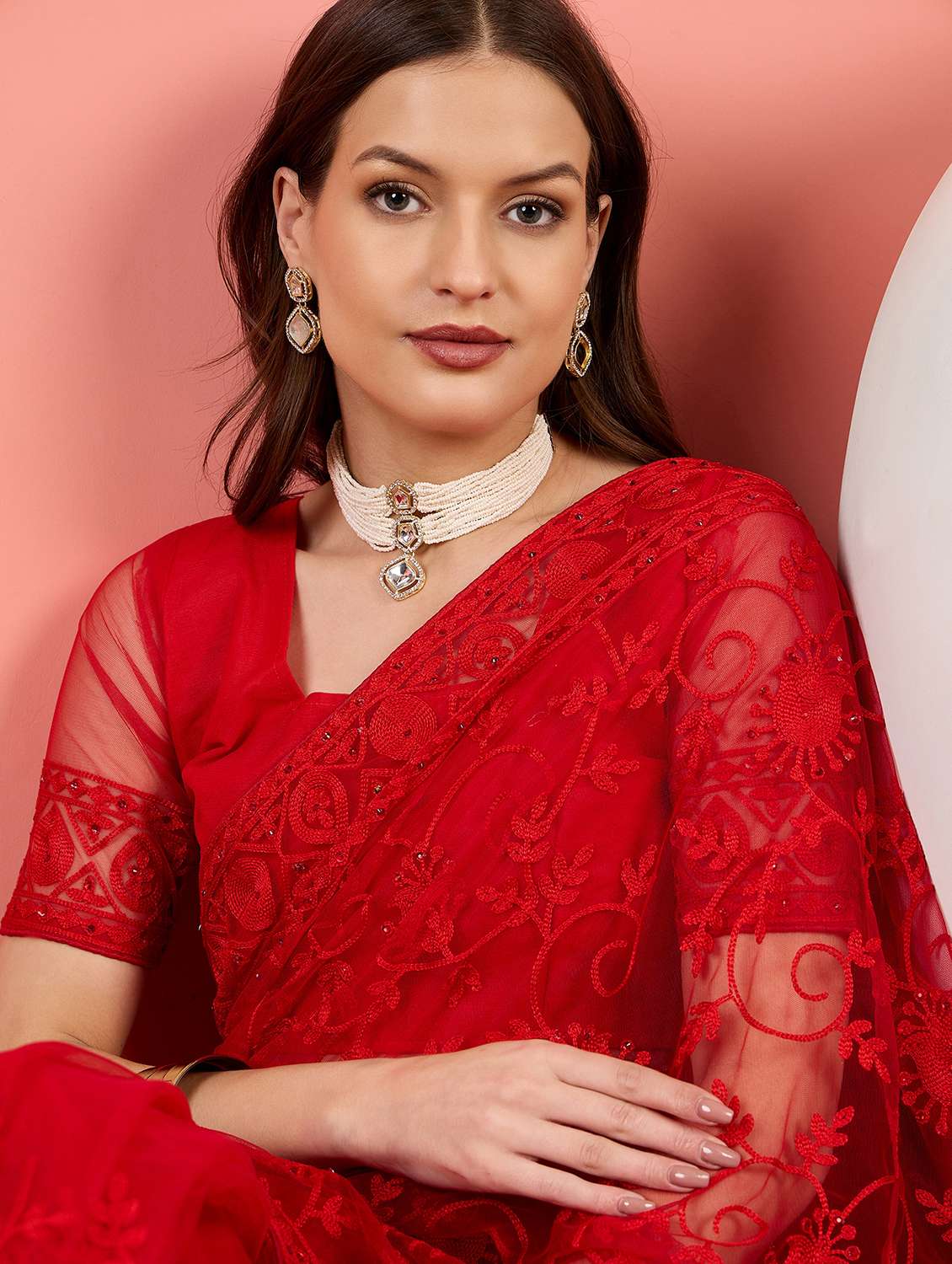 Women Solid With Work Embroidered Saree With Blouse - 22660662 -  Standard Image - 1
