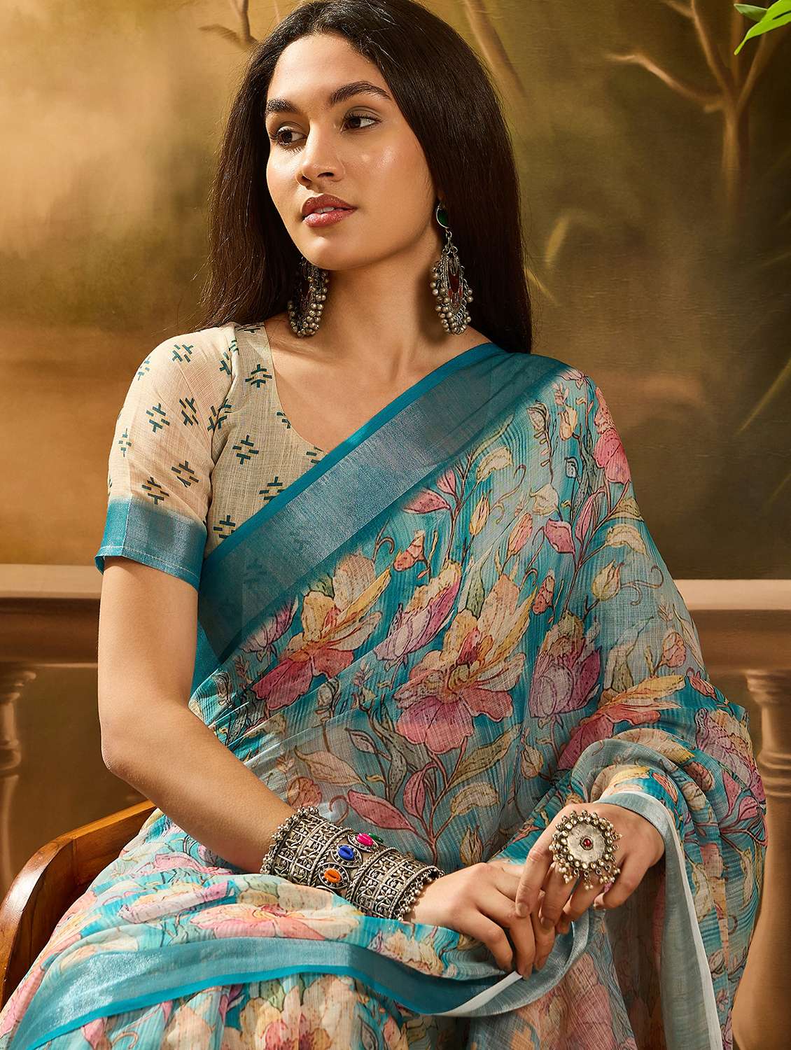 Women Printed Casual Wear Saree With Blouse - 22660682 -  Standard Image - 1