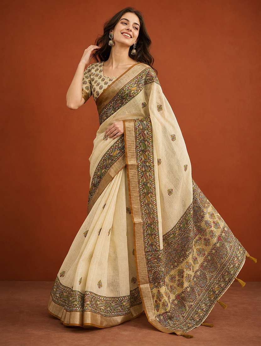 Women Printed Casual Wear Saree With Blouse - 22660886 -  Standard Image - 4
