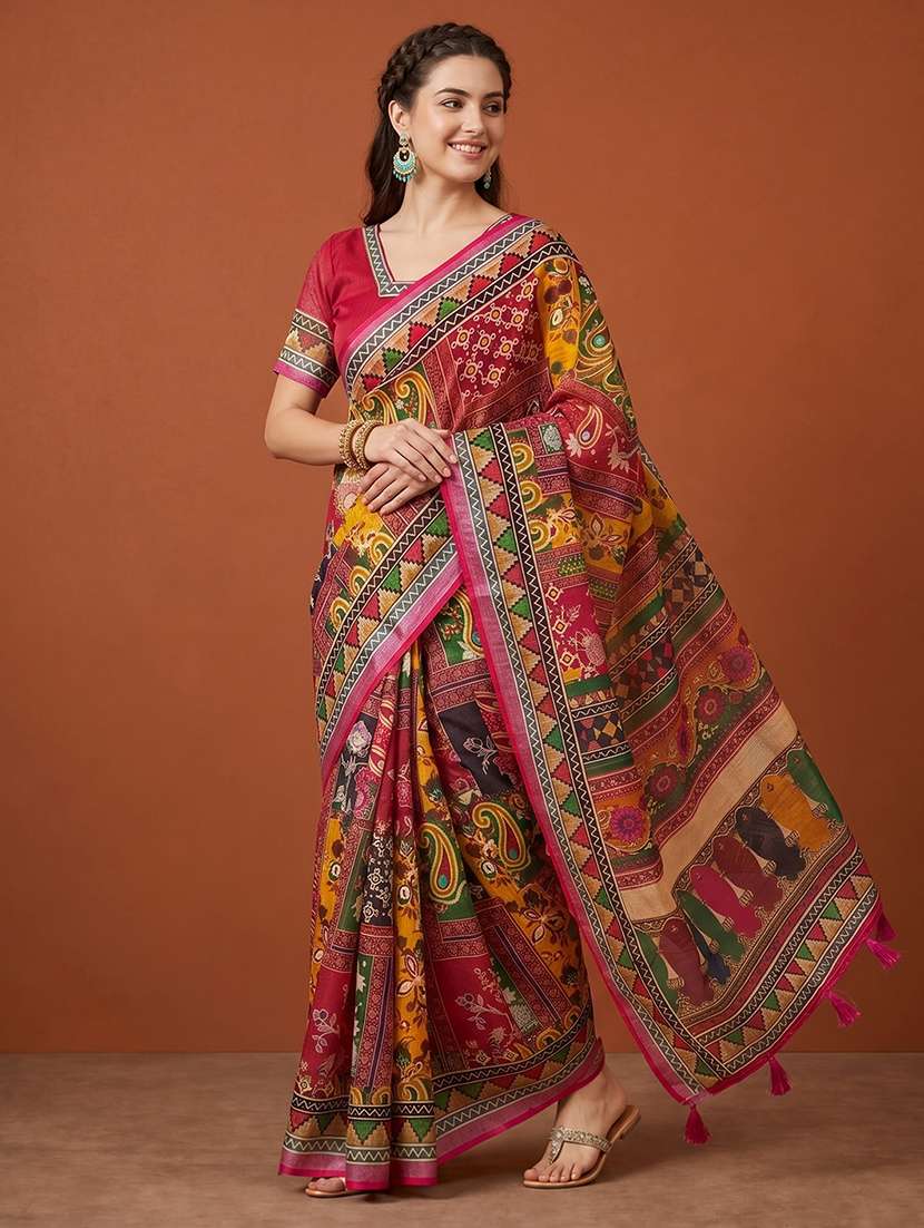 Women Printed Casual Wear Saree With Blouse - 22660889 -  Standard Image - 1