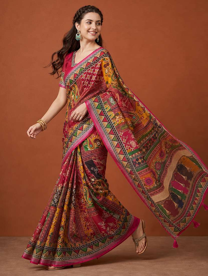 Women Printed Casual Wear Saree With Blouse - 22660889 -  Standard Image - 4