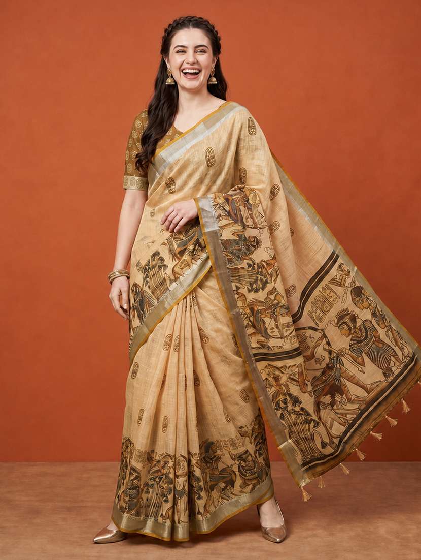 Women Printed Casual Wear Saree With Blouse - 22660890 -  Standard Image - 1