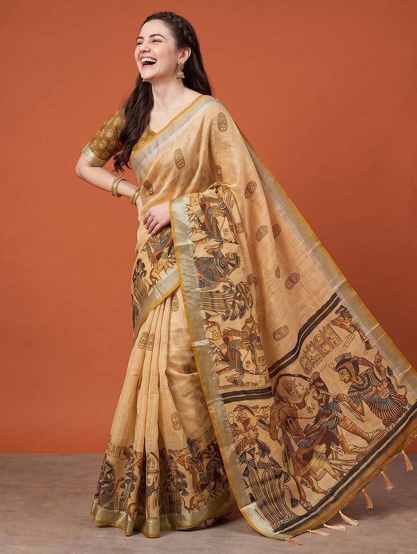 Women Printed Casual Wear Saree With Blouse - 22660890 -  Standard Image - 4