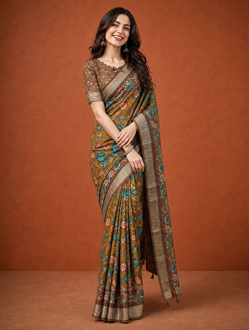 Women Printed Casual Wear Saree With Blouse - 22660891 -  Standard Image - 4