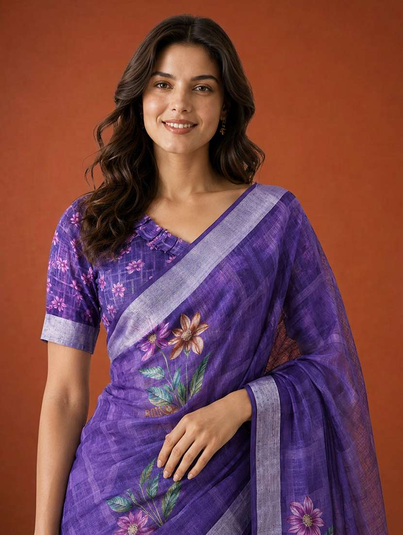 Women Printed Casual Wear Saree With Blouse - 22660892 -  Standard Image - 1