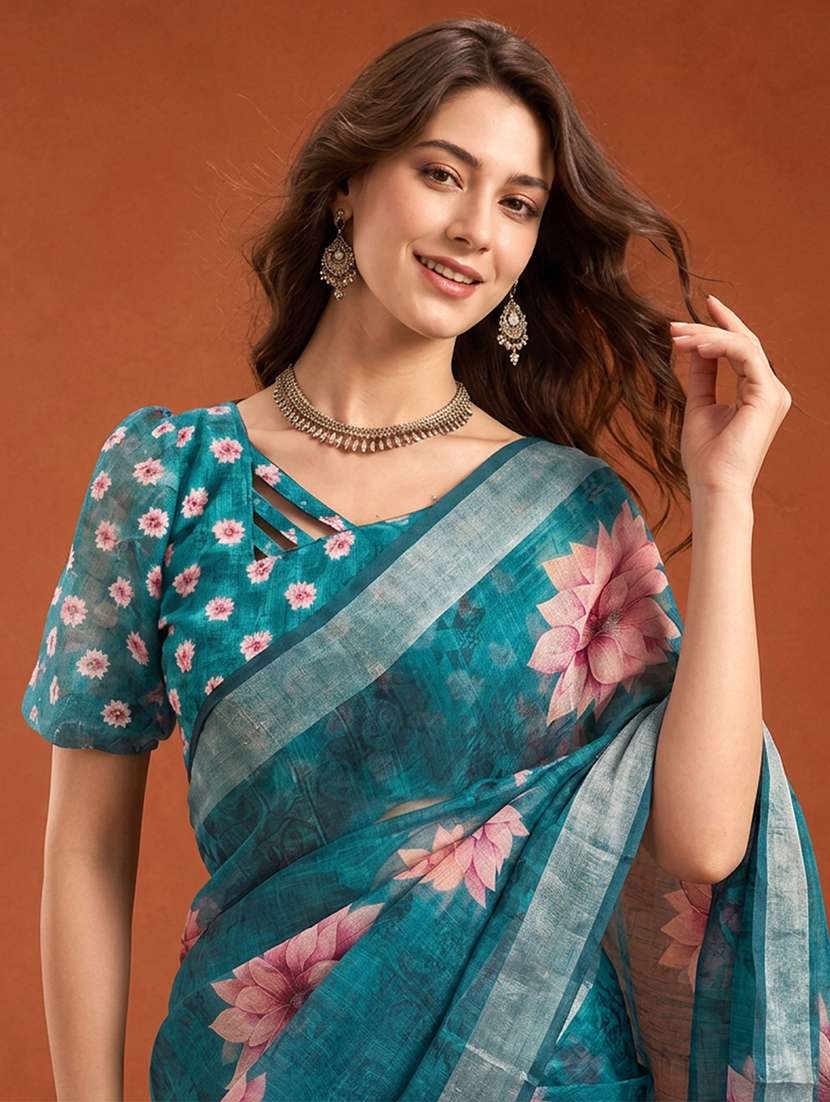 Women Printed Casual Wear Saree With Blouse - 22660893 -  Standard Image - 1