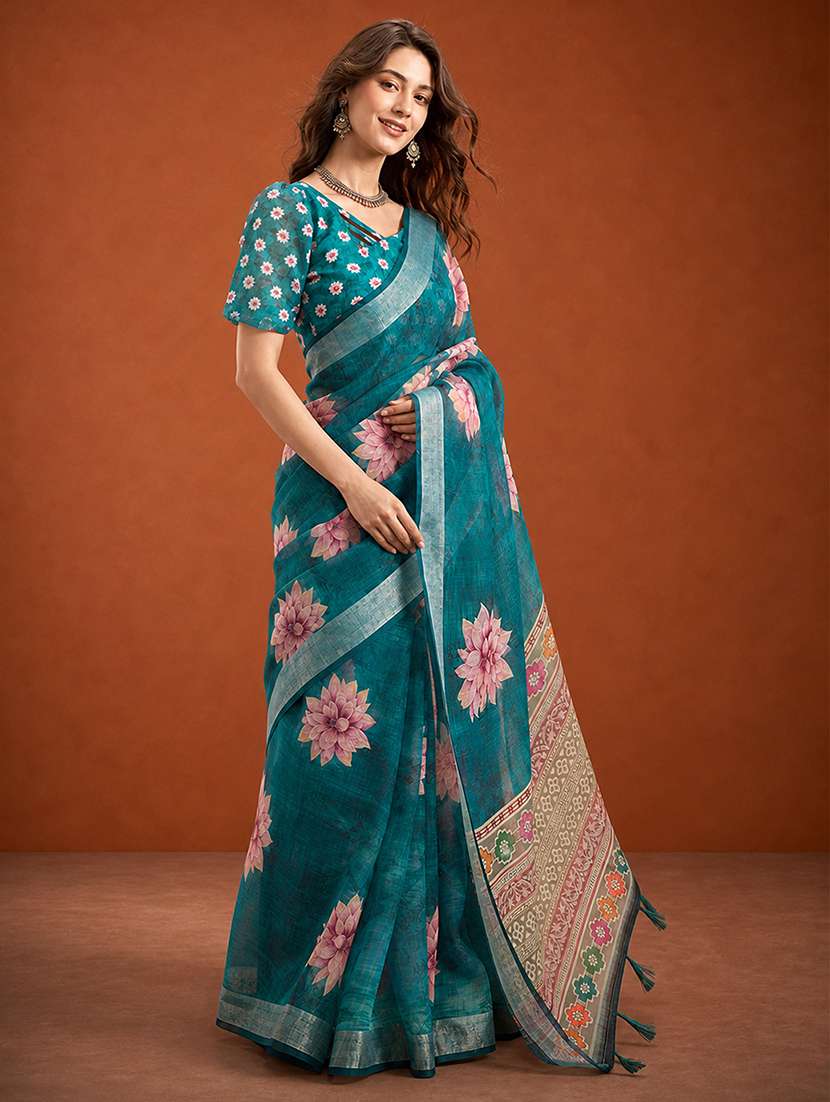 Women Printed Casual Wear Saree With Blouse - 22660893 -  Standard Image - 4