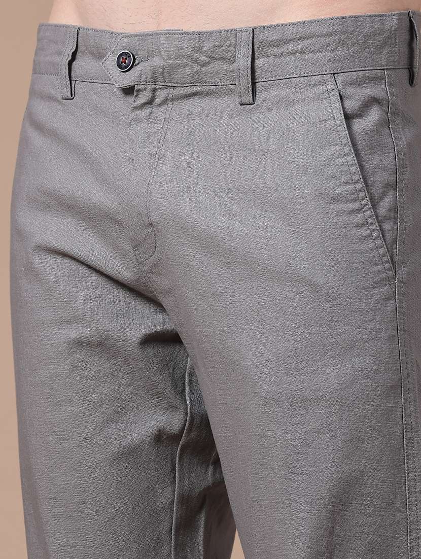 Men Solid Mid Rise Flat Front Casual Trouser - 22661890 -  Standard Image - 1