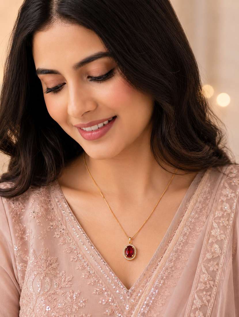 oval halo design gold plated pendant with chain - 22662028 -  Standard Image - 1