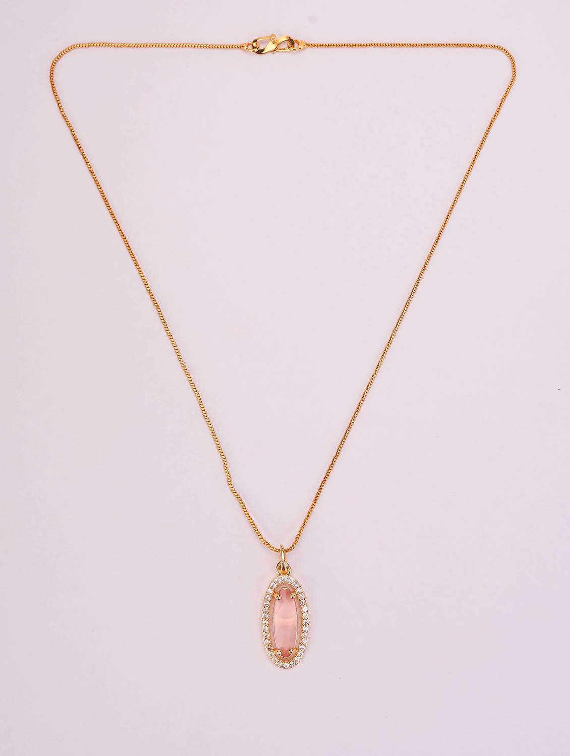 elongated oval halo design gold plated pendant with chain - 22662030 -  Standard Image - 1
