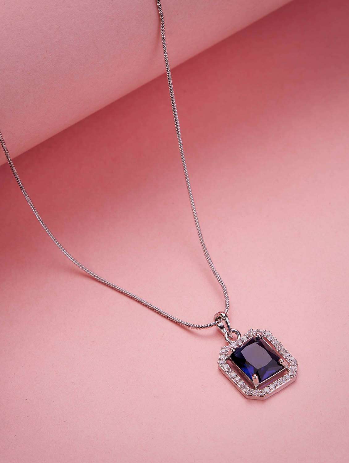 rhodium plated octagon stone pendant with chain