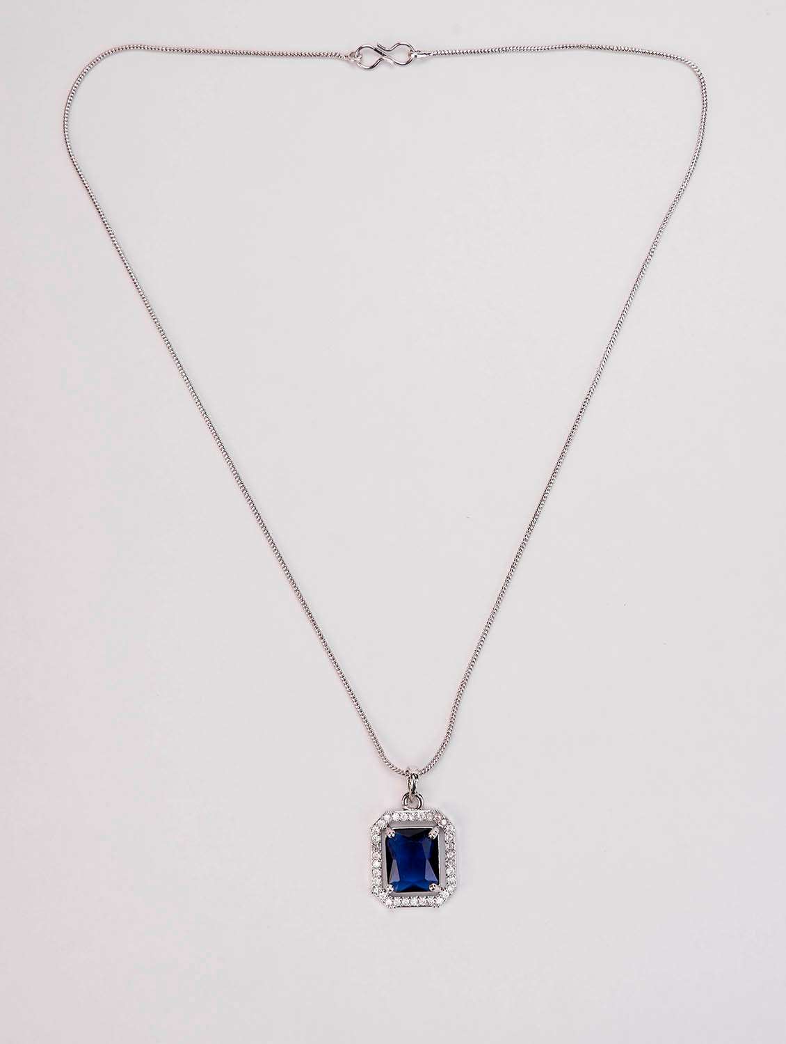 Rhodium Plated Octagon Stone Pendant With Chain - 22662032 -  Standard Image - 1
