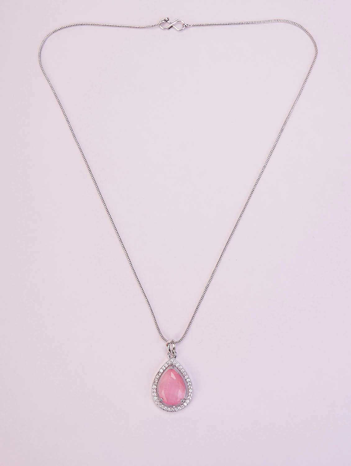 oval shape rhodium plated pendant with chain - 22662037 -  Standard Image - 1
