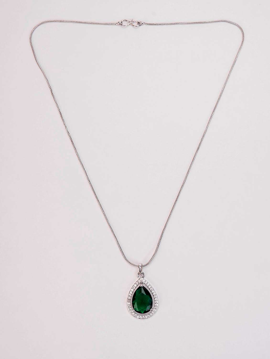 oval shape rhodium plated pendant with chain - 22662038 -  Standard Image - 1