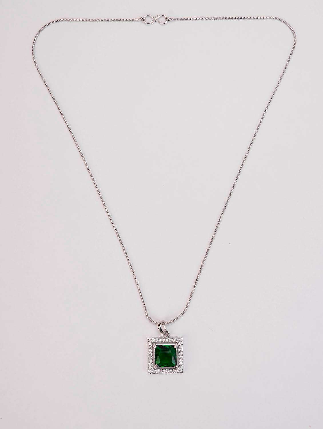 square halo design rhodium plated pendant with chain - 22662039 -  Standard Image - 1