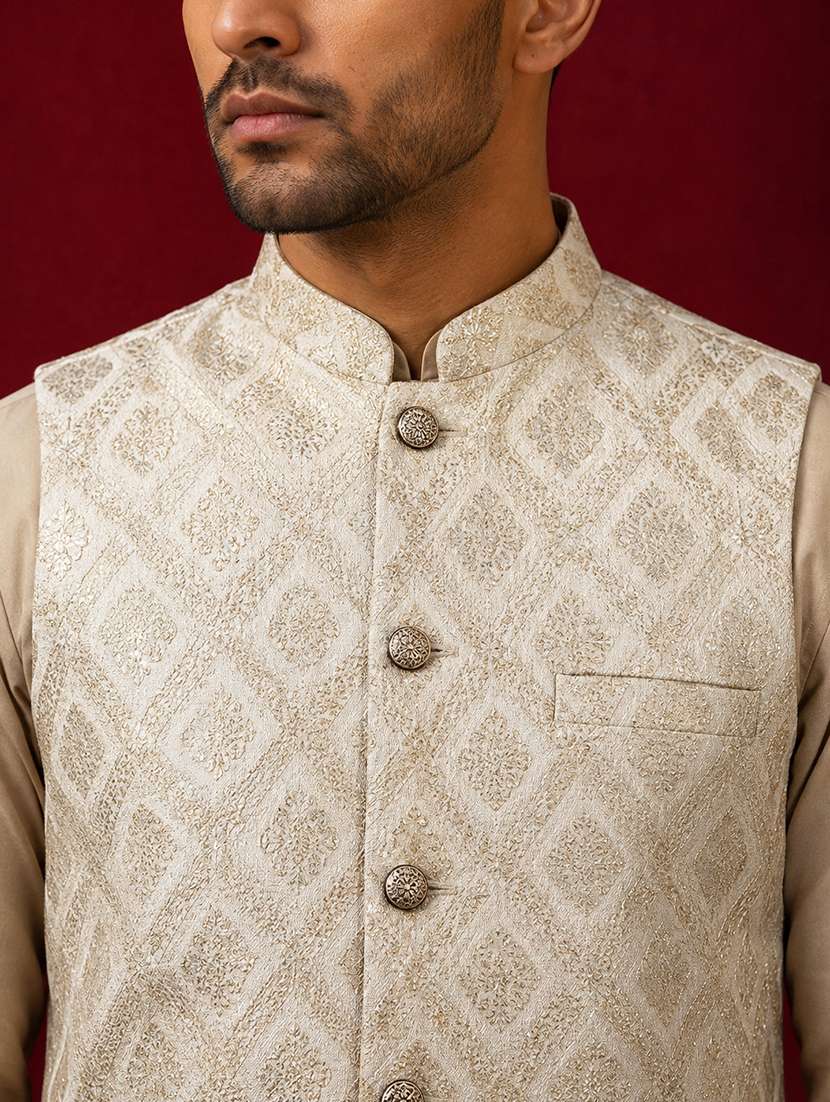 men self design mandarin neck regular fit nehru jacket - 22662051 -  Standard Image - 1