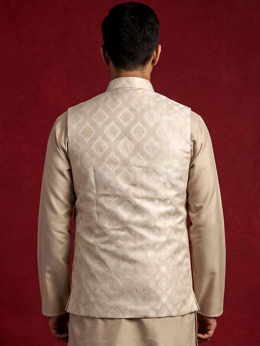 men self design mandarin neck regular fit nehru jacket - 22662051 -  Standard Image - 4
