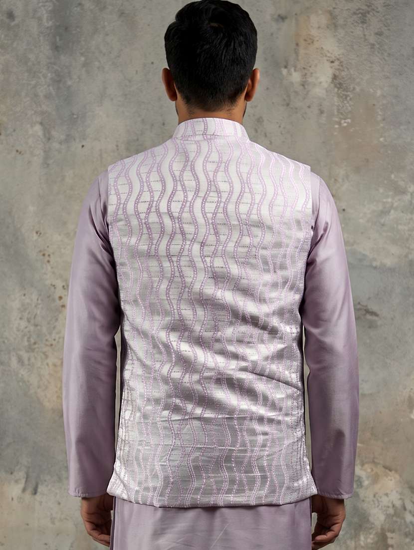 Men Self Design Mandarin Neck Regular Fit Nehru Jacket - 22662052 -  Standard Image - 4