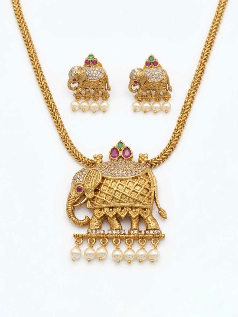 women matte gold elephant necklace set with earrings - 22662079 -  Standard Image - 1
