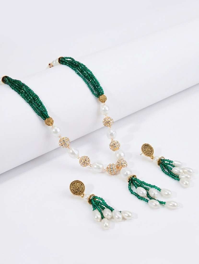 women pearl beaded gold plated necklace set with earrings - 22662084 -  Standard Image - 1